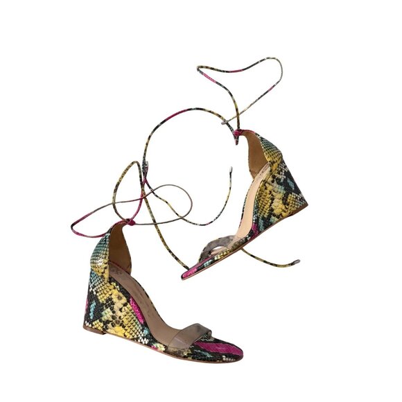 VINCE CAMUTO Multicolor Snake Print Leather Lace Up Wedges Size 8 - Picture 9 of 9